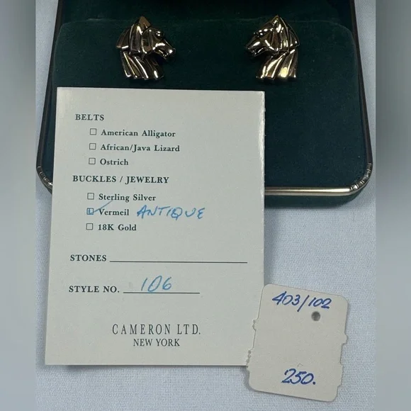 VTG Rick Cameron Wolf Head Cufflinks - Vermeil 925 Silver-Gilt 24k Gold Wildlife